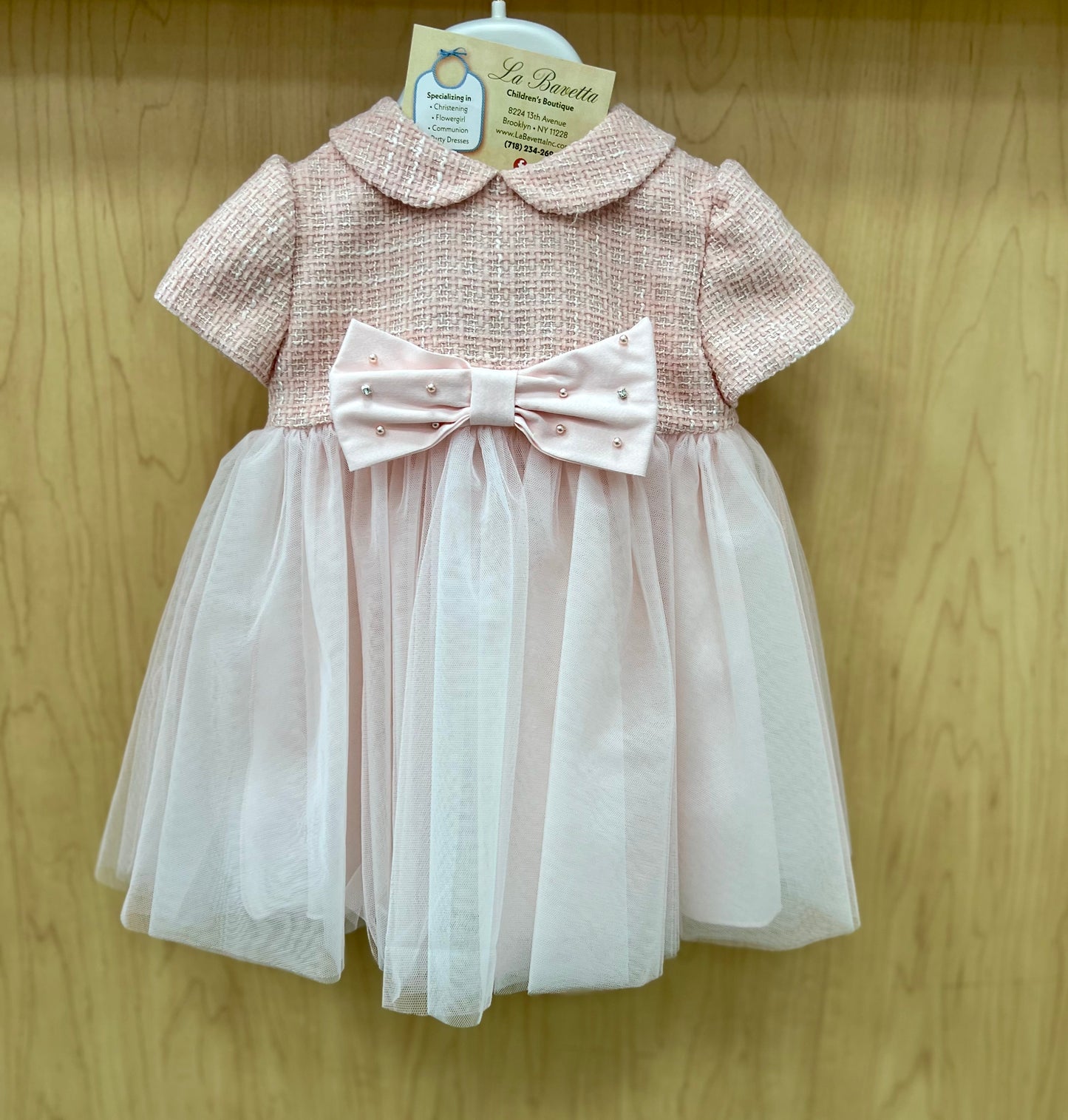Bimbalo Made in Italy Pink Tweed Baby Girls Dress Pink / 18M Bimbalo Made in Italy Pink Tweed Baby Girls Dress Pink / 18M