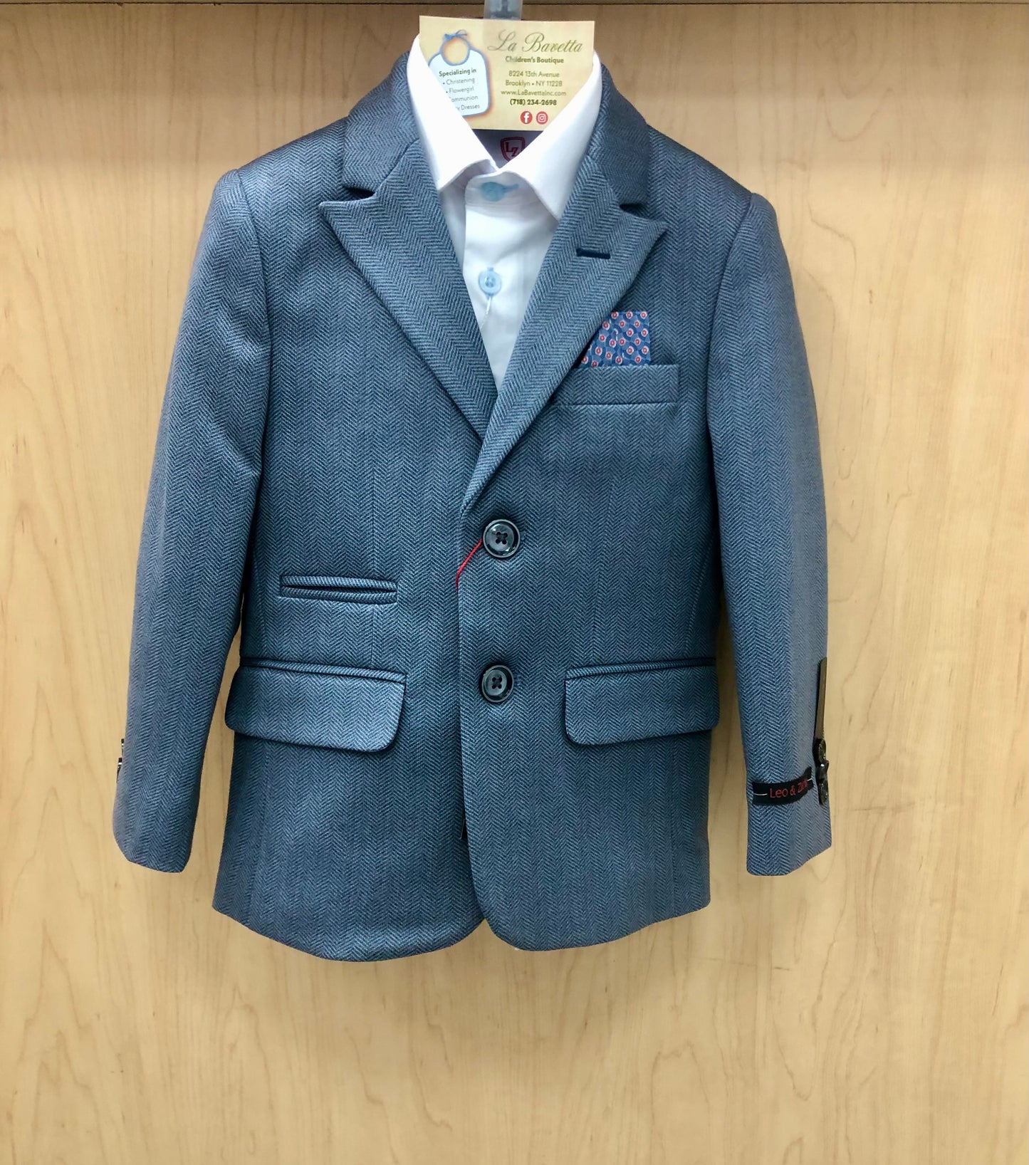 Blue Herringbone Boys Suit
