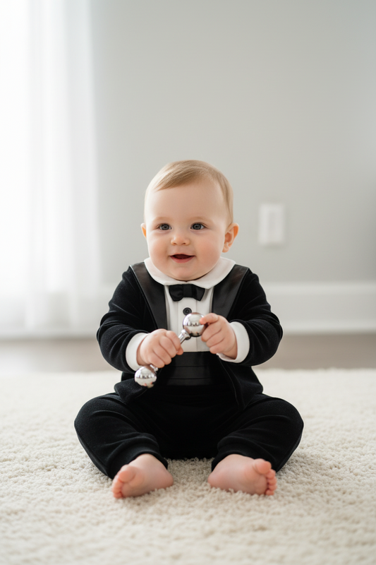 Bimbalo Boys One Piece Black Velvet Tuxedo Jumpe 6224