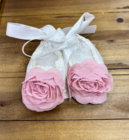 2pc Baby Girls pink & white lace pants set