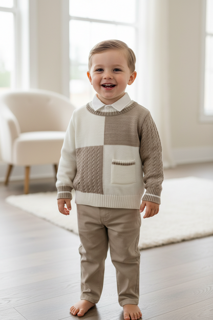 Boys Ivory & Tan 3pc set Made In Italy