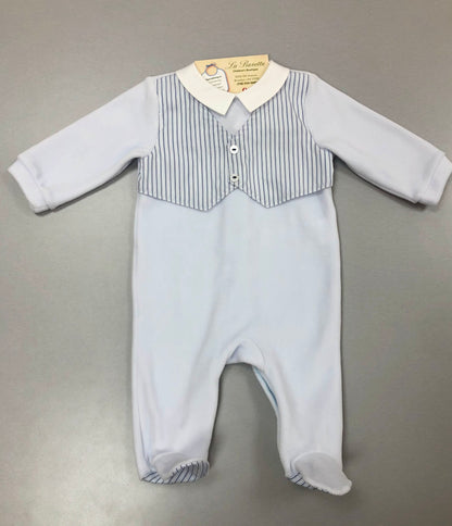Baby blue velour onesie romper with striped vest