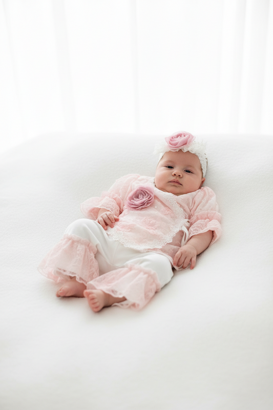 2pc Baby Girls pink & white lace pants set