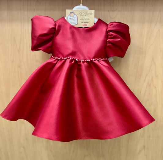 Micado Red Dress with beaded waist.Made in Italy