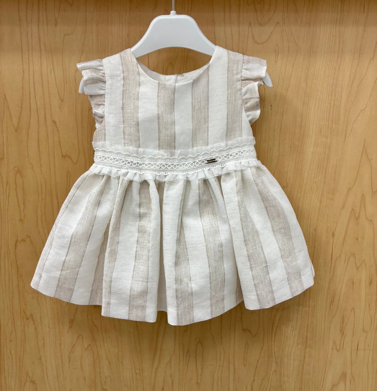 Hazelnut striped Baby Girls dress with Sash