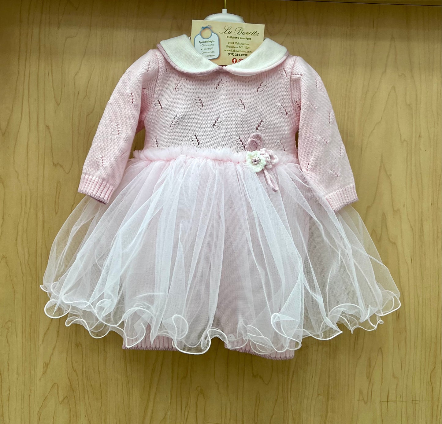 Adorable Pink Knit and tulle romper/Dress Made In Italy
