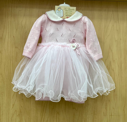 Adorable Pink Knit and tulle romper/Dress Made In Italy