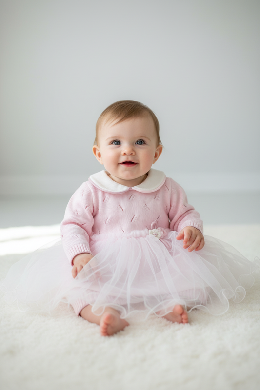 Adorable Pink Knit and tulle romper/Dress Made In Italy