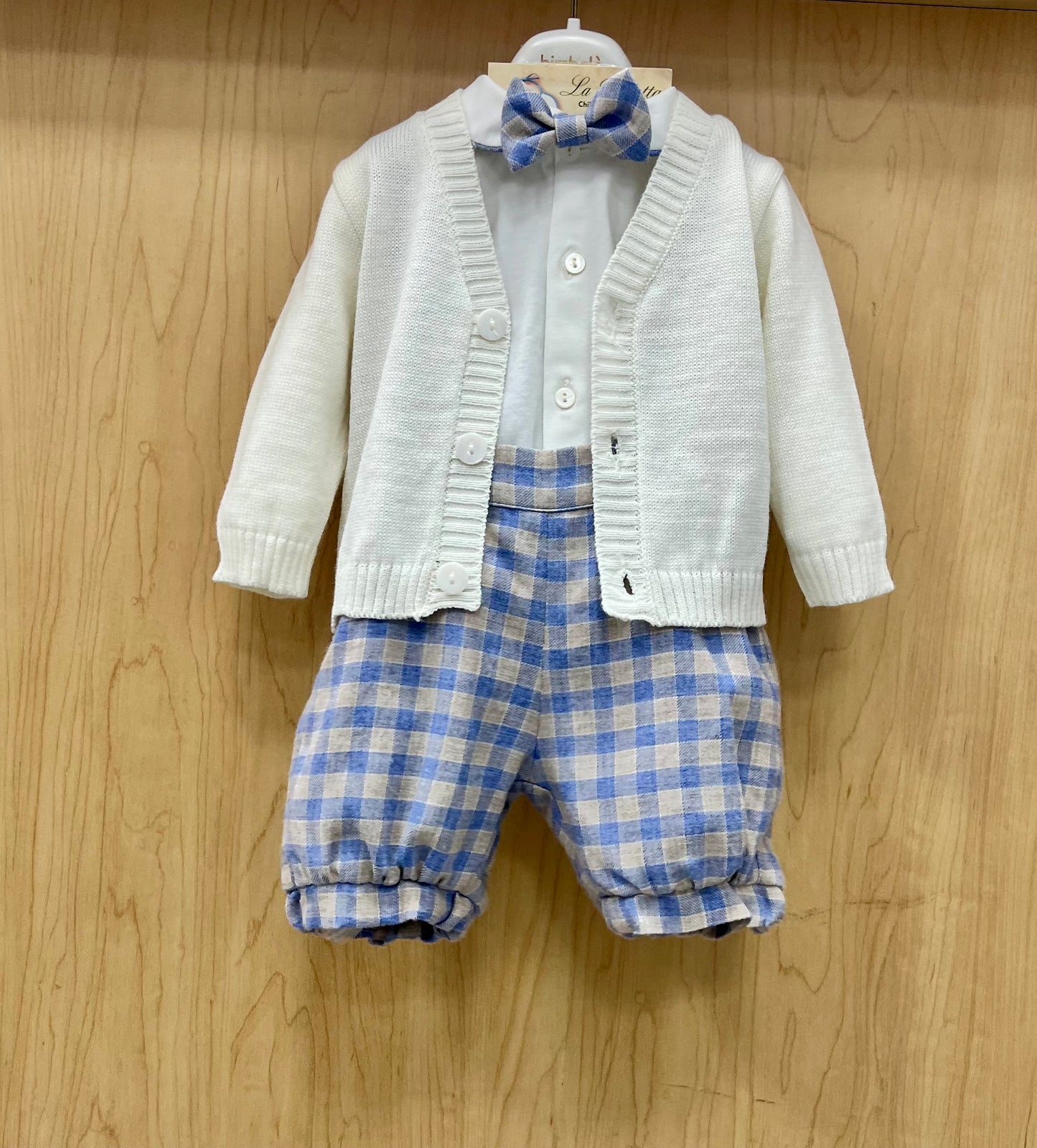 Baby blue and ivory checkered romper Made In Italy