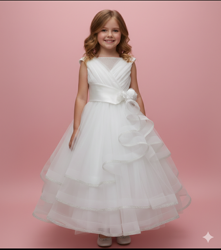 Michelina Bimbi Tiered Shimmer communion Gown made in Italy