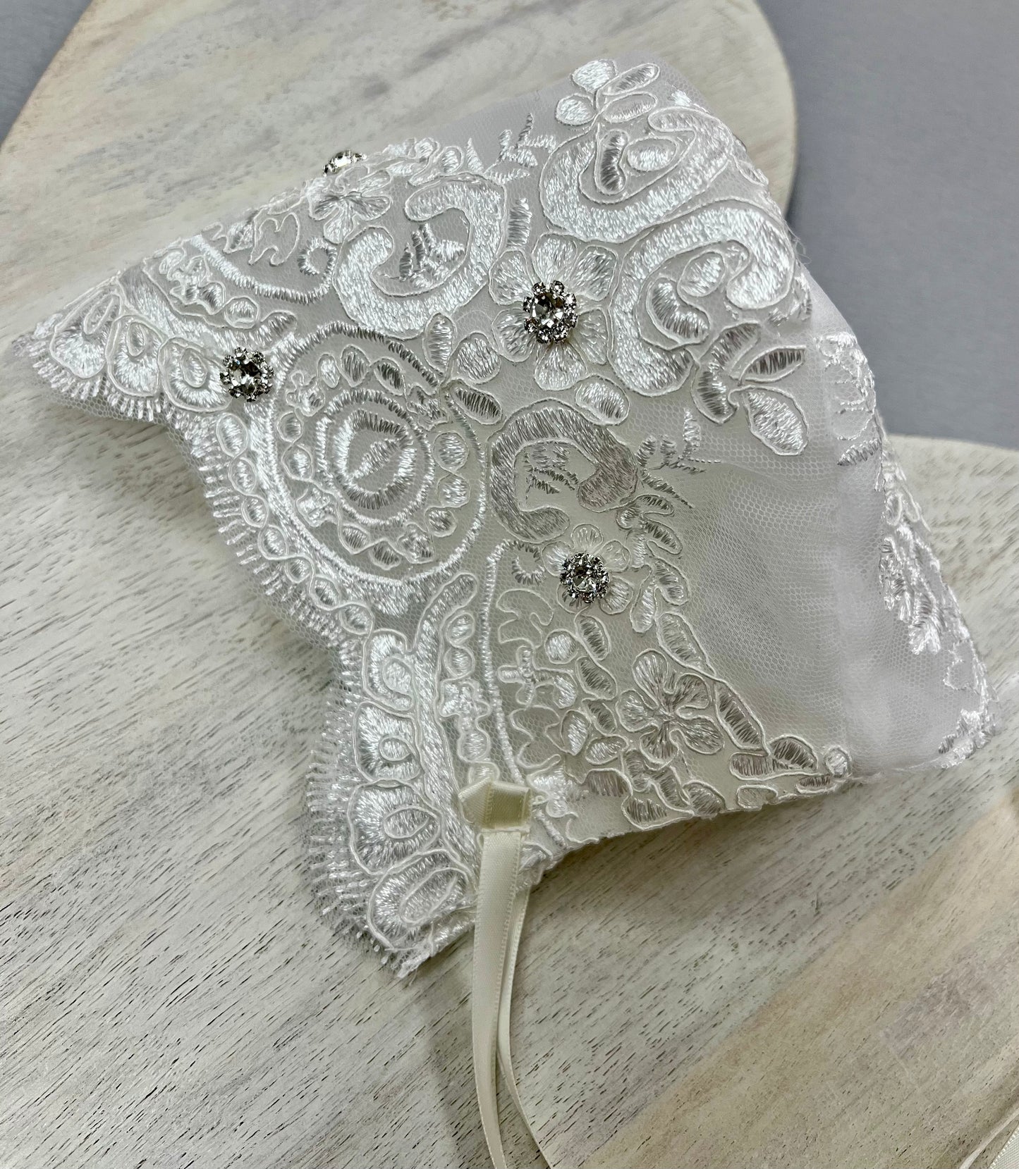 Carly silk/lace custom couture christening Gown with detachable skirt