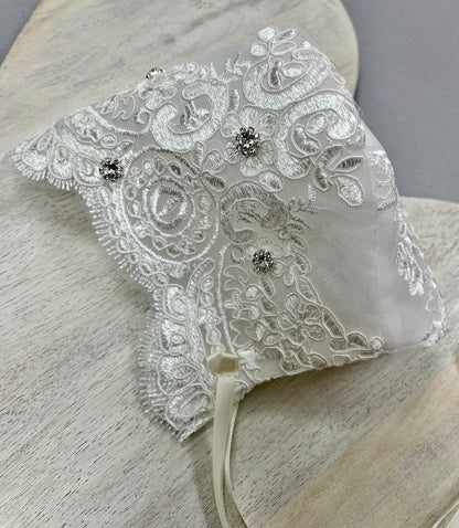 Carly silk/lace custom couture christening Gown with detachable skirt