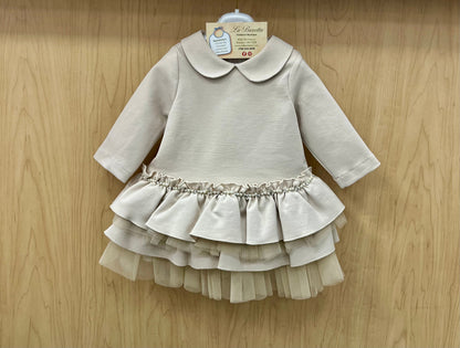 Girls' Ivory Peter Pan Collar Tiered Dress | Made in Italy