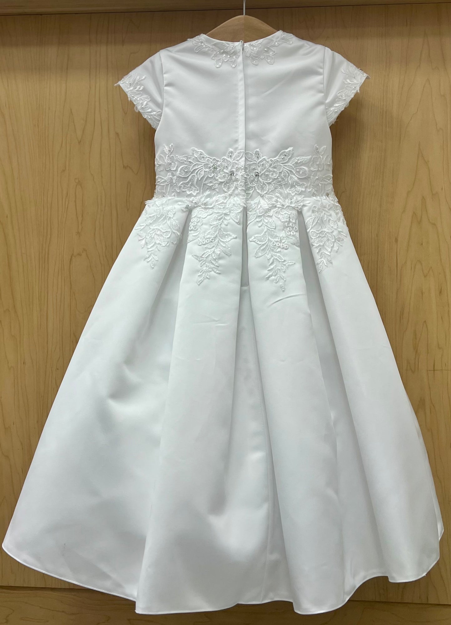 White Satin Lace waist Flower Girl Dress