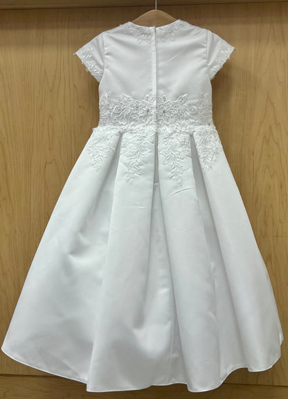 White Satin Lace waist Flower Girl Dress