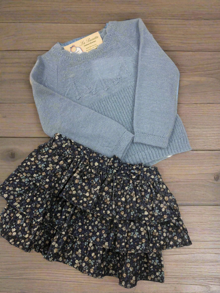 2pc Blue and Floral skirt set