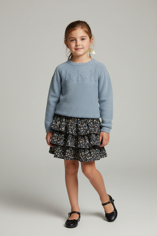 2pc Blue and Floral skirt set