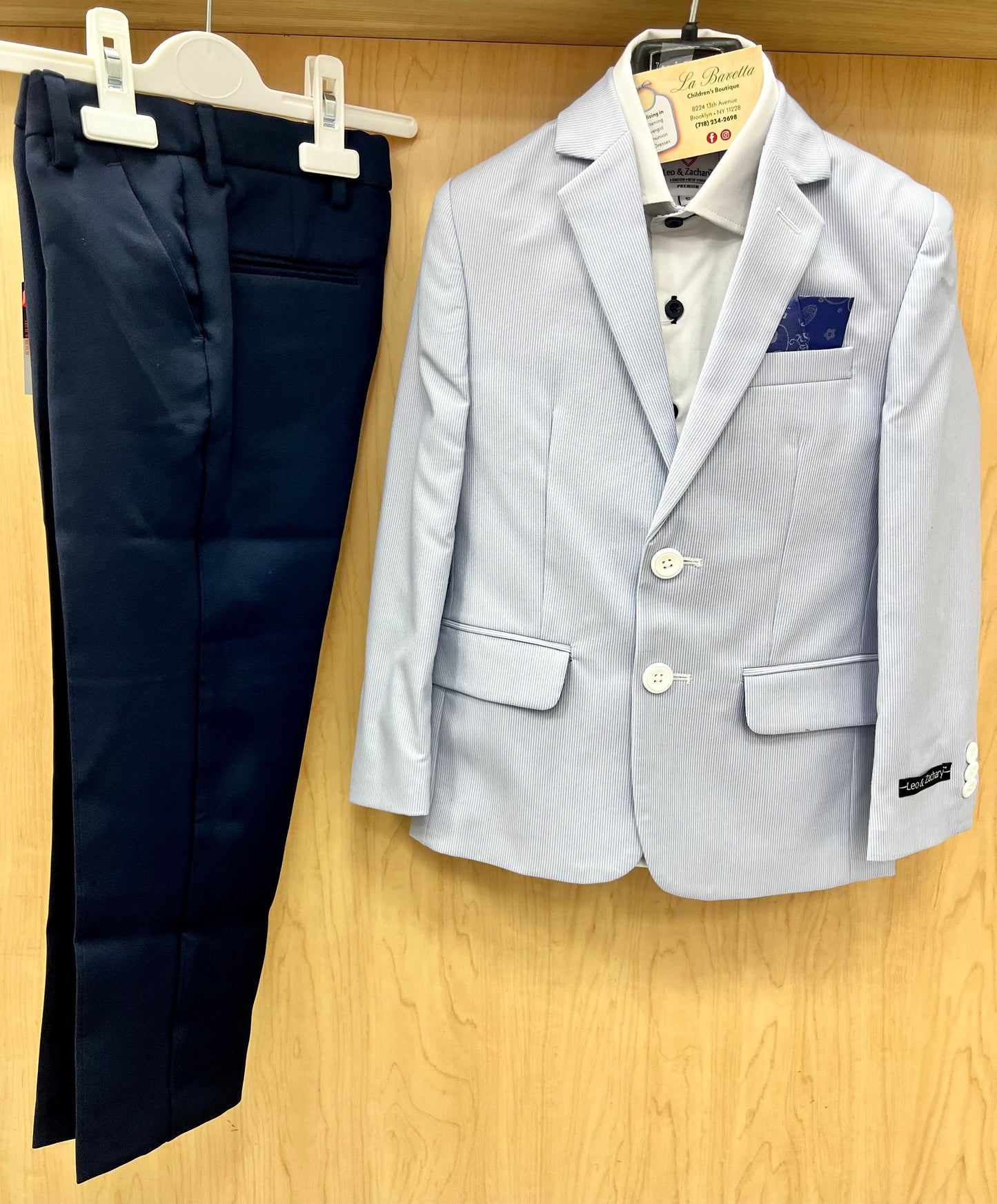 Light Blue pinstriped Boys suit