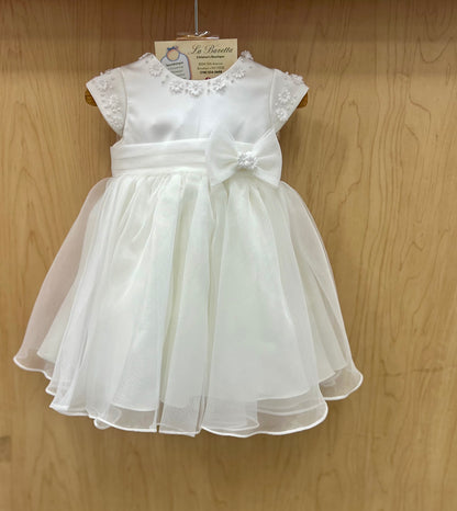 Organza cap sleeves diamond white short  Christening Dress