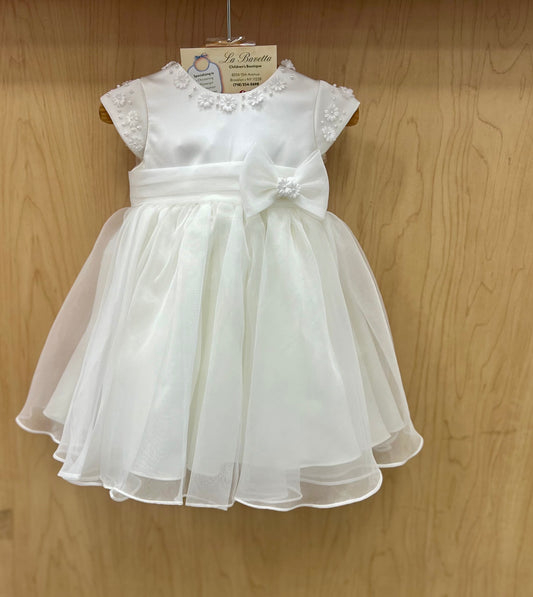Organza cap sleeves diamond white short  Christening Dress