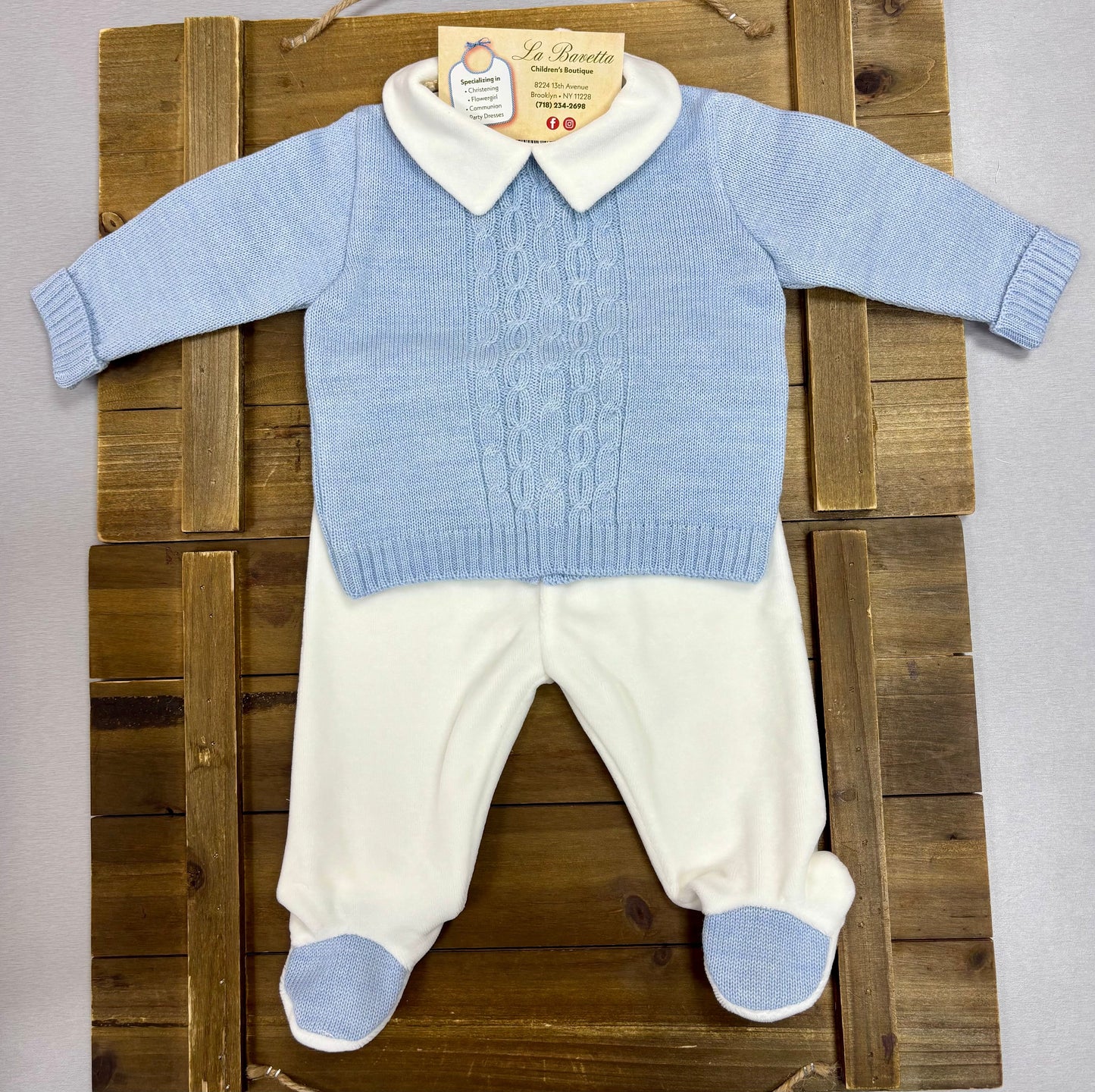 Baby Boy Cable-Knit 2pc Sweater/ velour pants Footie Set
