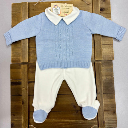 Baby Boy Cable-Knit 2pc Sweater/ velour pants Footie Set