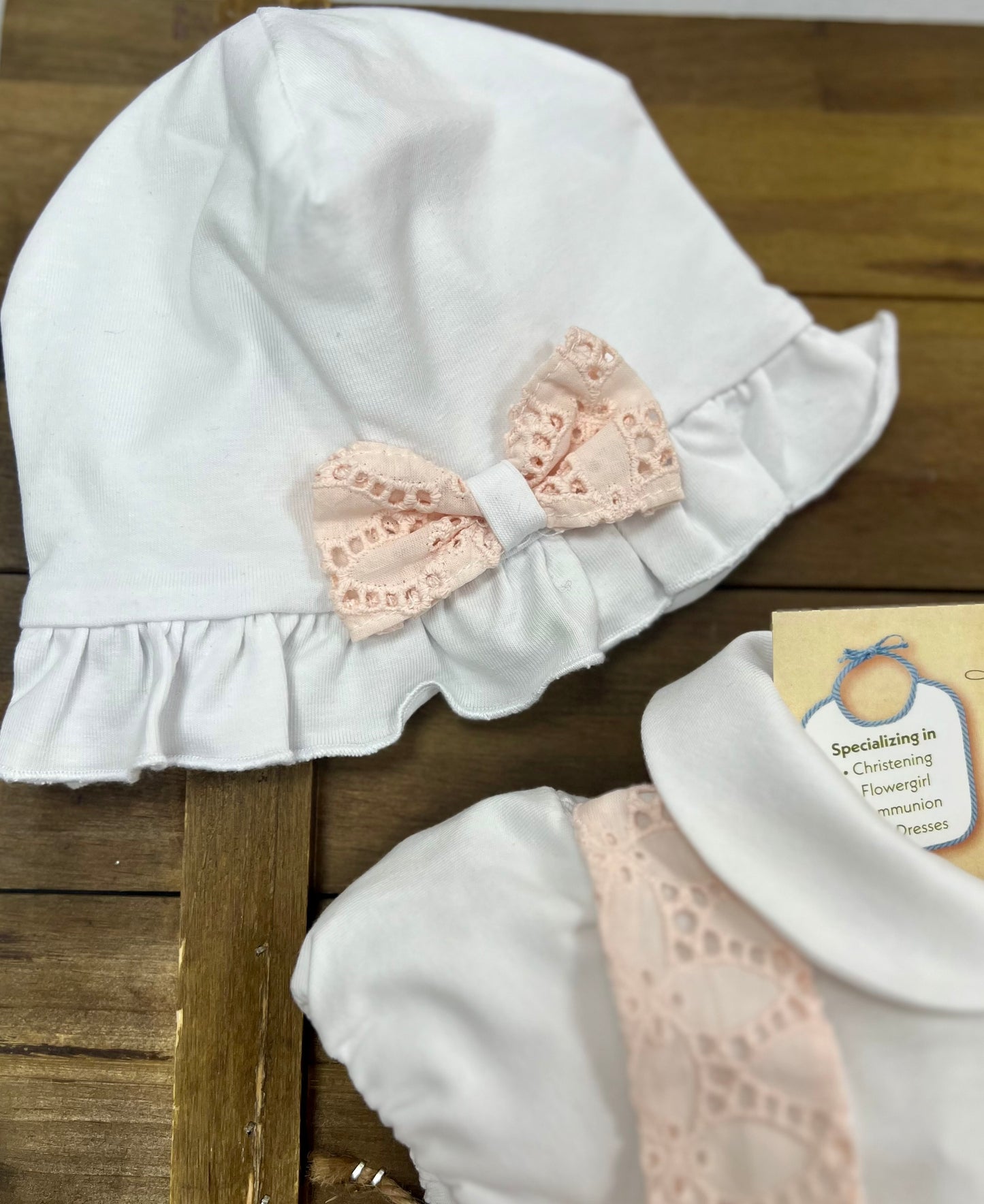 Pink  and white eylet girls Romper made in Italy