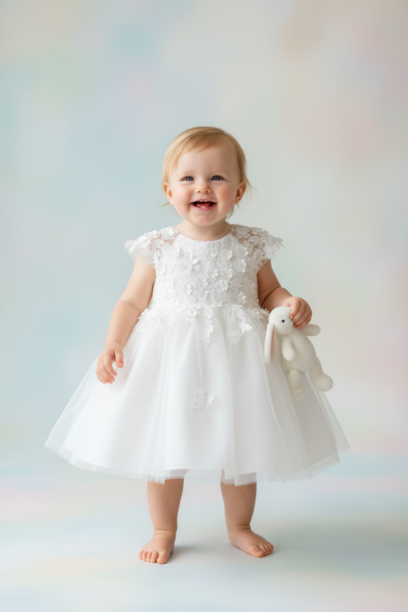 Girls Floral 3D Lace Tulle Dress
