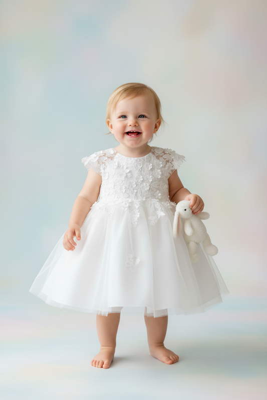 Girls Floral 3D Lace Tulle Dress