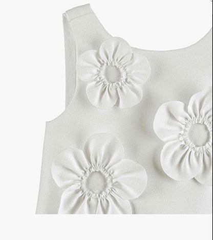 Girls ivory/white  crepe dress with flower appliqués