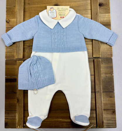 Baby Boy Cable Knit Layette Set with Blanket Made In Italy