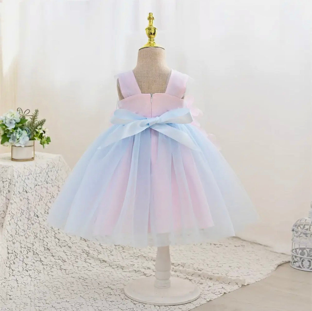 Pink and Blue Floral Tulle Flower Dress