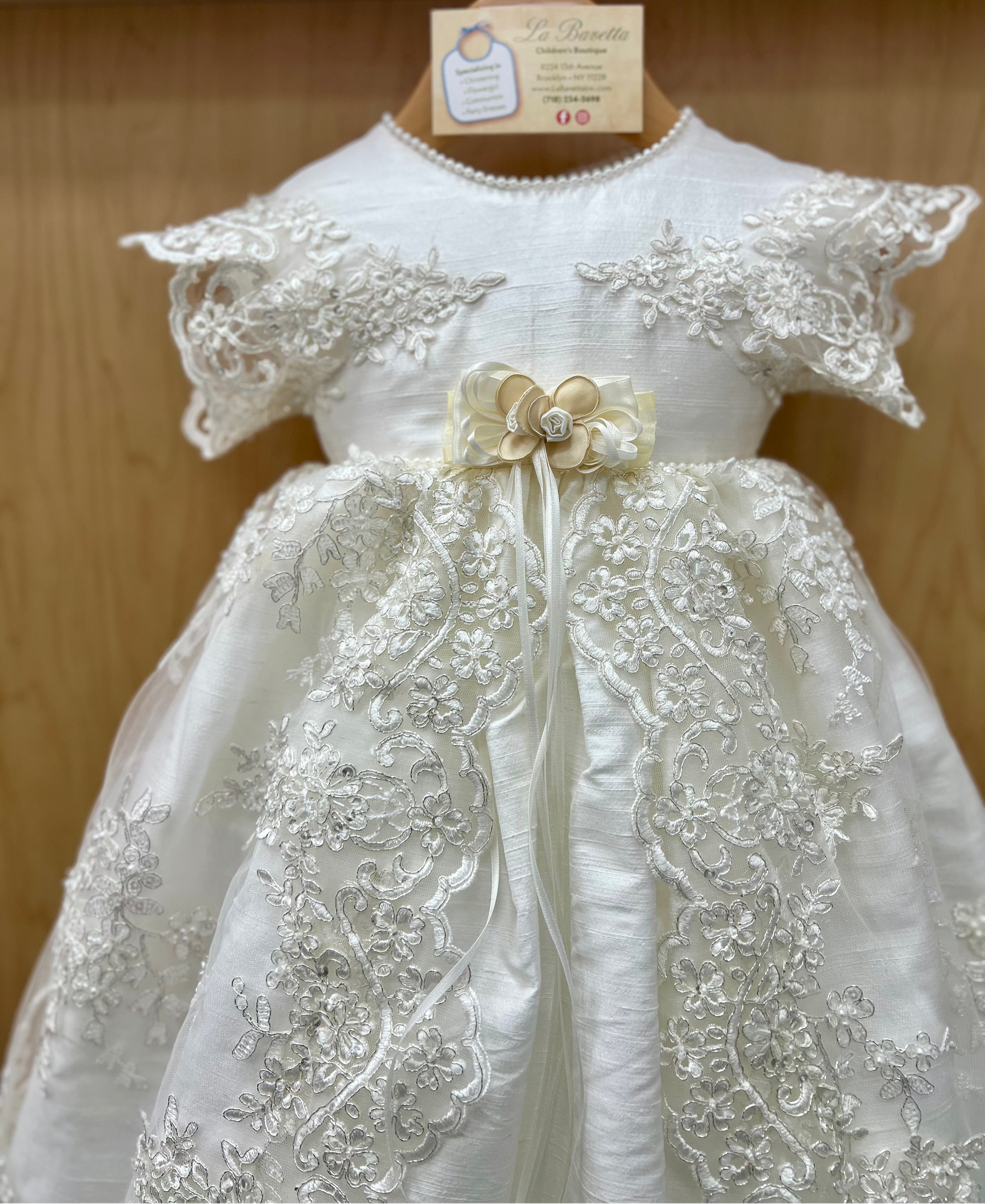 silk christening dresses for baby girl Penelope Christening Gown & Bonnet Baby Beau and Belle