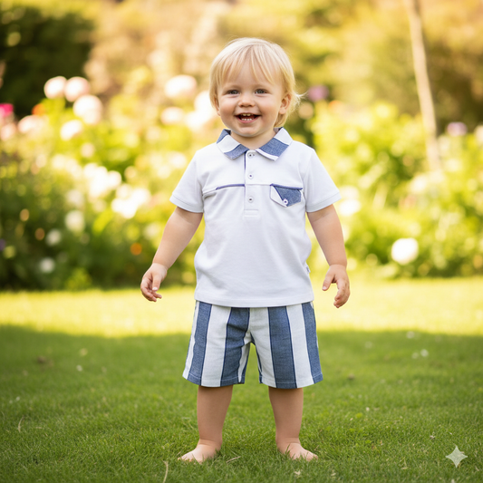 Navy and white Boys shorts  set