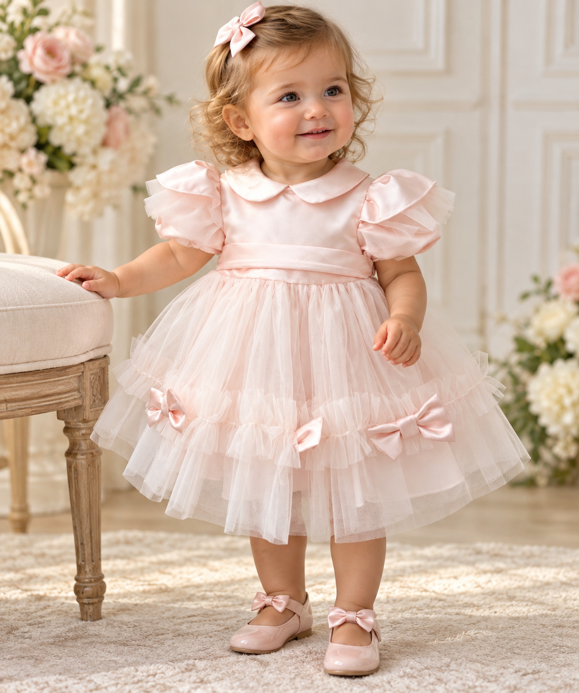 Blush Pink Bow Occasion Dress Made In Italy