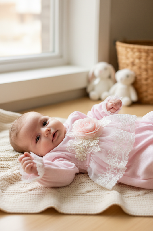 Angel girls pink & lace velour romper Katie Rose