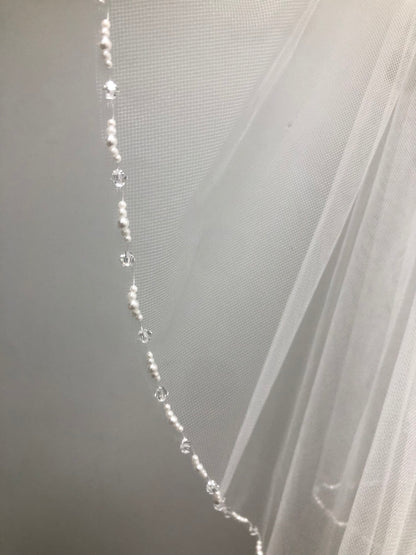 White communion veil  with pearls and rinestones