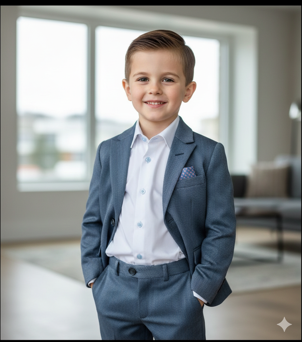 Blue Herringbone Boys Suit
