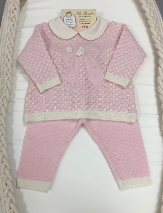 Baby Girls Pink & Ivory 2pc knit pants set  Made in Italy