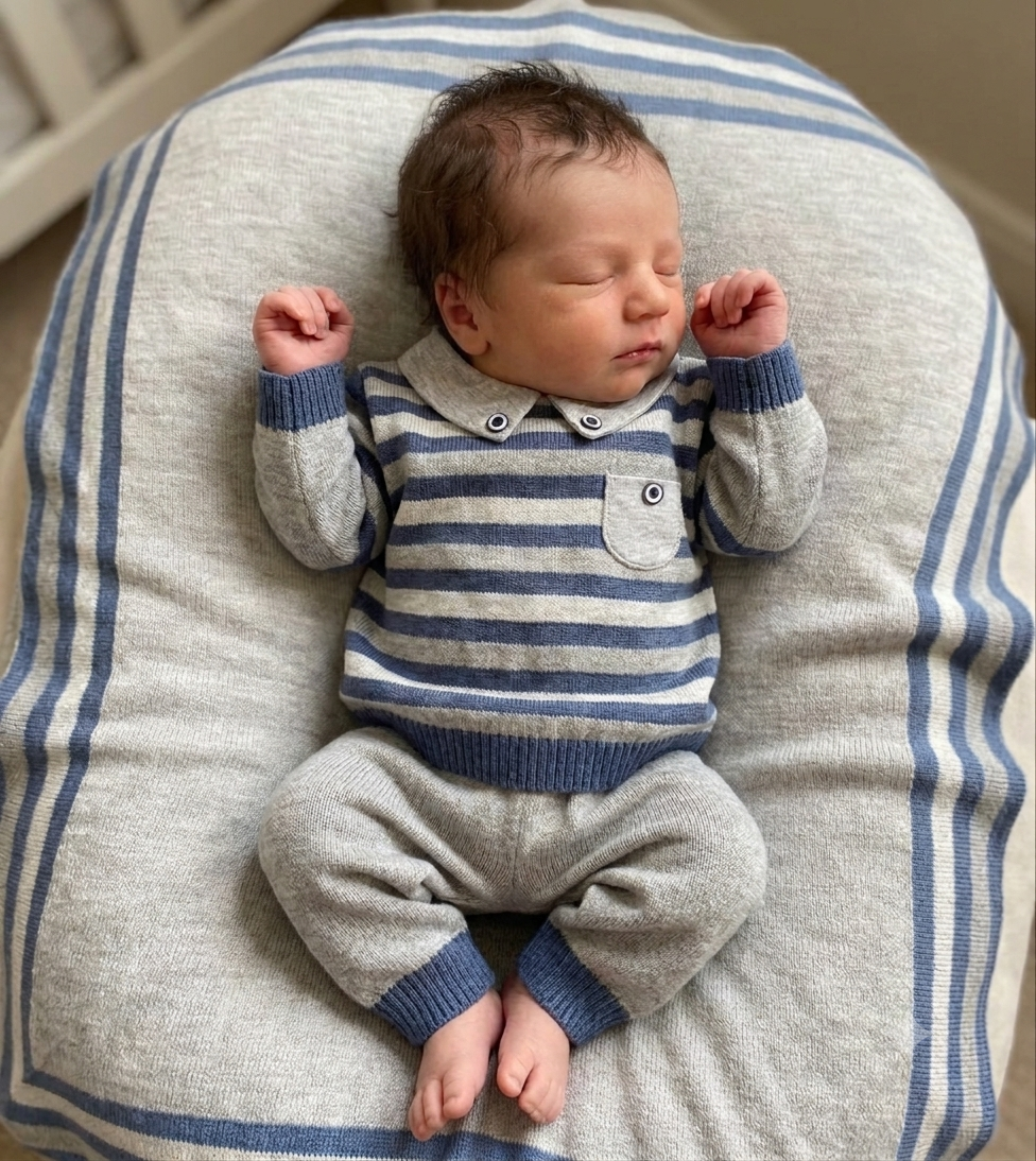 Grey & Blue Striped Knit Baby 3pc take me home set