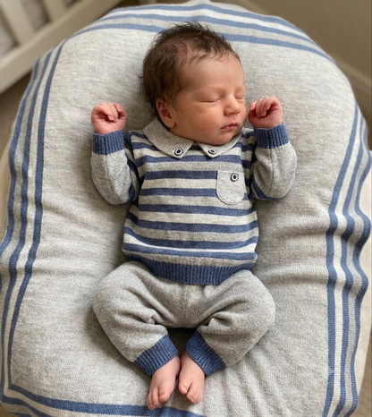 Grey & Blue Striped Knit Baby 3pc take me home set
