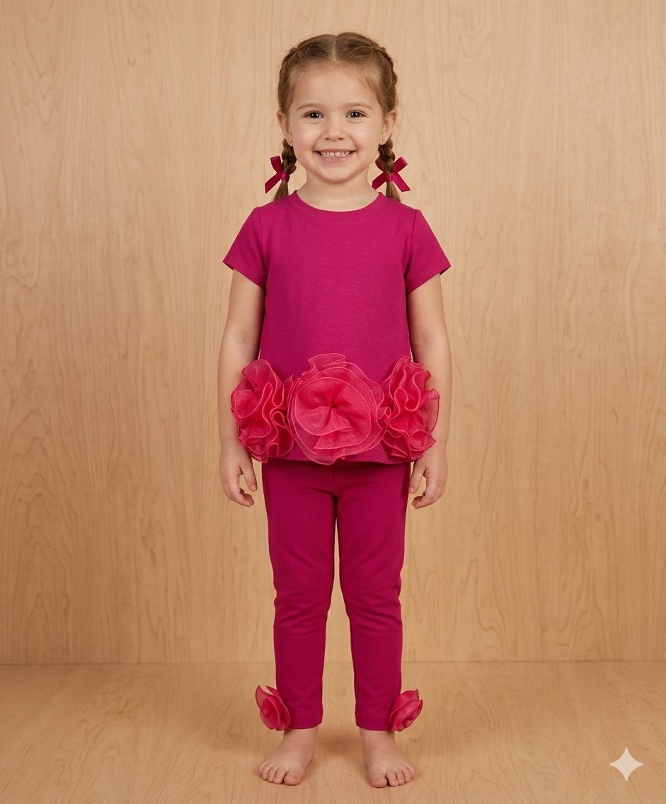 Girls Fuchsia Rose 2-Piece Set Made In Italy