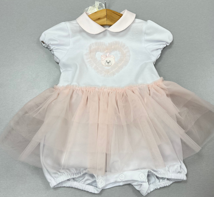 Baby cotton Tulle Romper W/ heart Bear Made In Italy