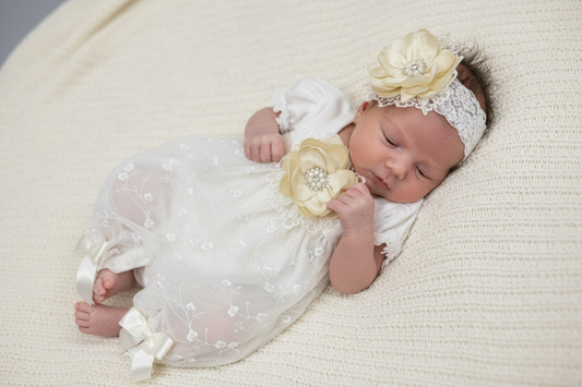 Katie Rose Pam Romper Ivory W/ neutral flower