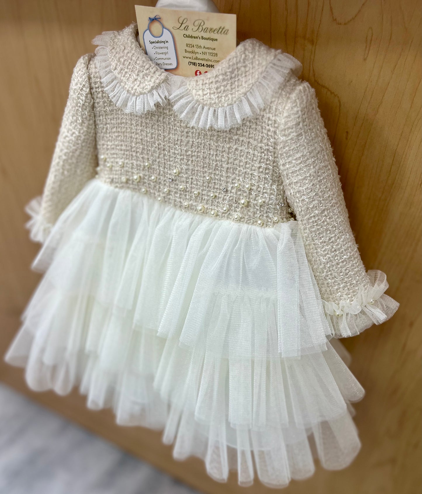 Ivory and gold tiered Dress Made in Italy Bimbalo