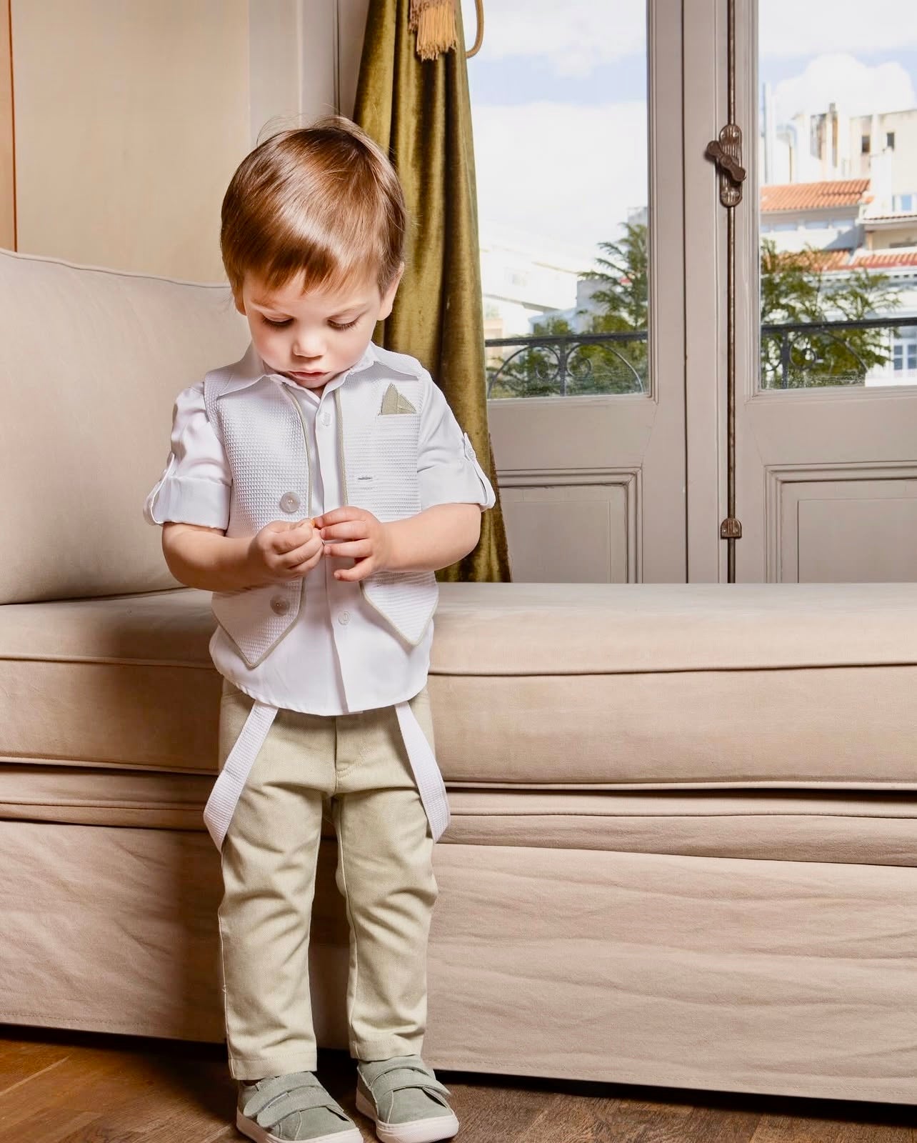 Boys formal out sage green and white Made in Europe