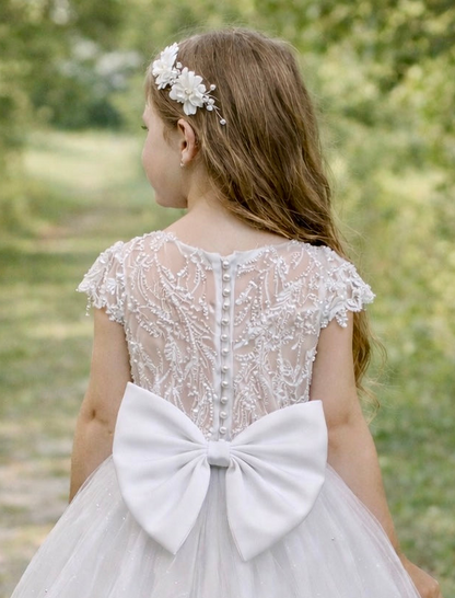 Pearl Top-Tulle Bottom  Communion Dress