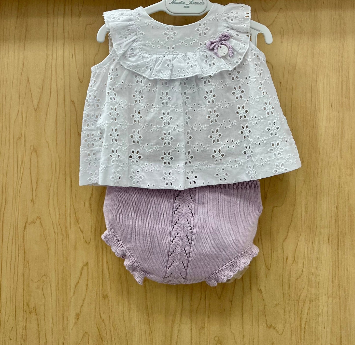 Baby Girl Eyelet Top & Lavender Knit Bloomer Set