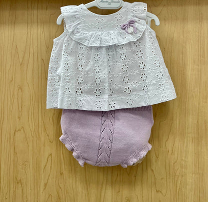 Baby Girl Eyelet Top & Lavender Knit Bloomer Set