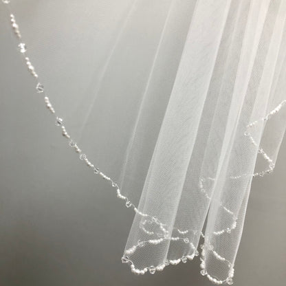 White communion veil  with pearls and rinestones